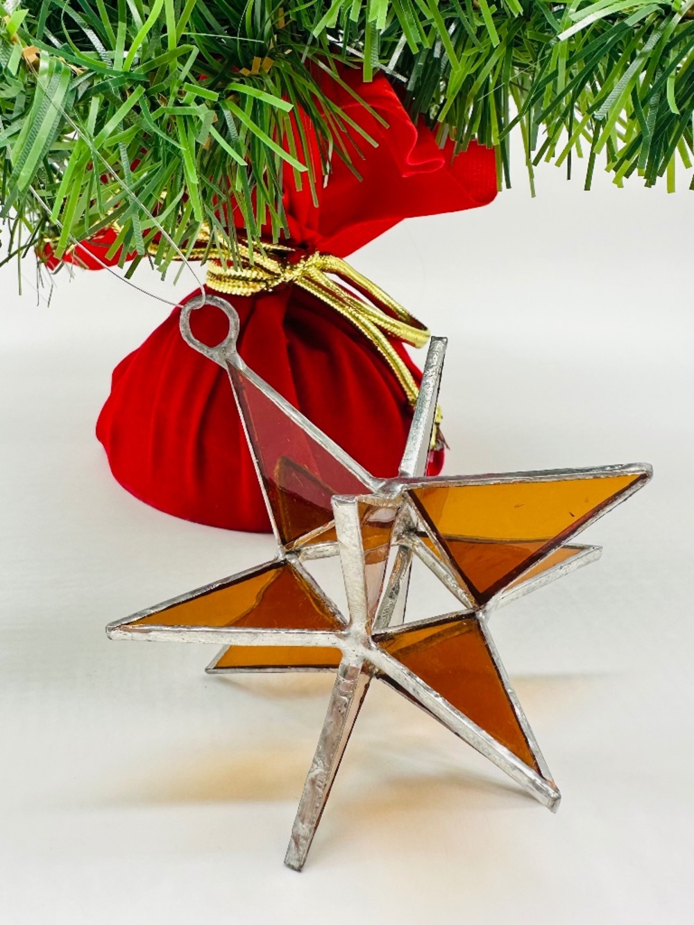 3D Stained Glass Moravian Star Ornament Amber Honey Yellow Christmas Suncatcher